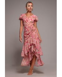 Goddiva - Floral Wrap High And Low Midaxi Dress - Lyst