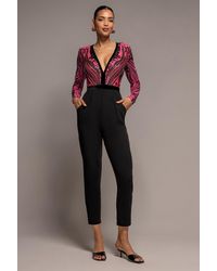 Goddiva - Deep V Neck Sequin Embroidered Jumpsuit - Lyst