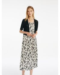 GOELIA - Camellia Printed Spaghetti Strap Dress And Knitted Cardigan Two-Piece Set With Belt - Lyst