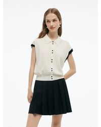 GOELIA - Tencel Blend Color Block Polo Short Sleeve Cardigan - Lyst