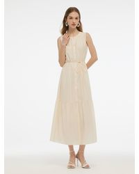 GOELIA - Acetate Blend Loose Fit A-Line Maxi Vest Dress With Belt - Lyst