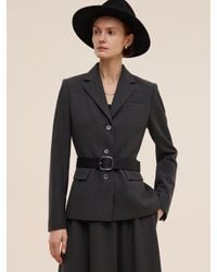 GOELIA - Worsted Wool Blend Blazer With Fringe Scarf And Belt - Lyst