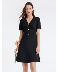 GOELIA - Pleated V-Neck Gathered Waist Mini Dress - Lyst
