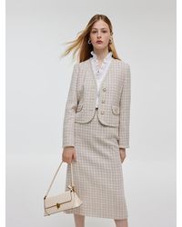 GOELIA - Wool Blend Tweed V-Neck Crop Jacket And Skirt Two-Piece Set - Lyst