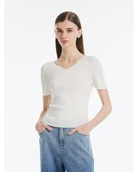 GOELIA - Tencel-Silk Blend Cut-Out Neck Knitted Top - Lyst
