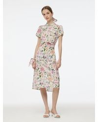 GOELIA - 19Mm Mulberry Silk Floral Print Side Twist Qipao Midi Dress - Lyst