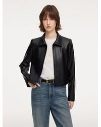 GOELIA - Pu Leather Embroidered Trim Cropped Jacket - Lyst