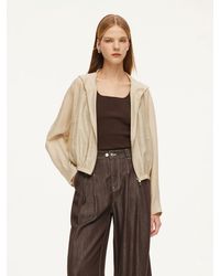 GOELIA - Tencel Acetate Linen Blend Zip-Up Hooded Cropped Jacket - Lyst