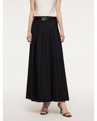 GOELIA - 100% Wool Side Slit Pleated Skirt With Belt - Lyst
