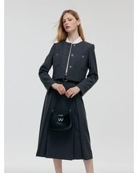 GOELIA - Wool Blend Crop Jacket And A-Line Skirt Two-Piece Set With Leather Belt - Lyst
