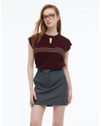 GOELIA - Tencel Blend Stripe Letter Print Cap Sleeve Knit Top - Lyst