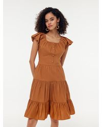 GOELIA - 100% Cotton Ruffle Sleeve Gathered Waist Mini Dress - Lyst