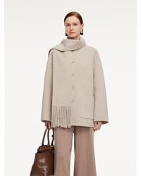 GOELIA - Cashmere Wool Blend Coat With Fringe Scarf - Lyst
