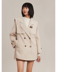 GOELIA - Woolen Double-Faced Lapel Coat With Detachable Shawl And Brooch - Lyst