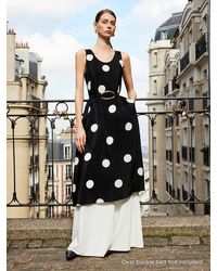 GOELIA - 16 Momme Mulberry Silk Polka Dots Printed Vest Midi Dress With Belt And Rose Clip And Bottomed Skirt - Lyst