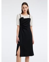 GOELIA - Knitted Puff Sleeve Patchwork Midi Dress - Lyst