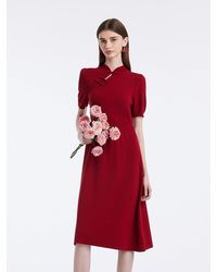 GOELIA - New Chinese-Style Mandarin Collar Knitted Midi Qipao Dress - Lyst