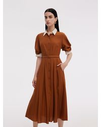 GOELIA - Tencel Acetate Blend Color Block Midi Dress - Lyst