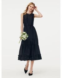 GOELIA - Tencel Ruffle Hem Tiered Vest Midi Dress With Slip Dress And Belt - Lyst