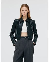 GOELIA - Pu Leather Lapel Double-Breasted Jacket - Lyst