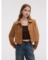 GOELIA - Faux Suede Single Breasted Crop Jacket - Lyst