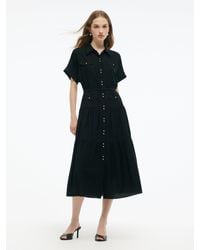 GOELIA - Acetate Blend A-Line Maxi Shirt Dress With Belt - Lyst