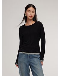 GOELIA - 100% Wool Contrast Trim Knit Top - Lyst