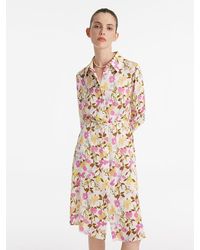 GOELIA - 19 Momme Mulberry Silk Floral Printed Midi Dress With Belt - Lyst