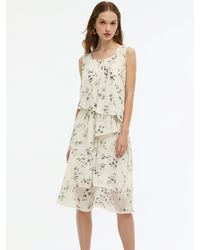 GOELIA - Floral Print Ruffle Tiered Sleeveless Midi Dress - Lyst