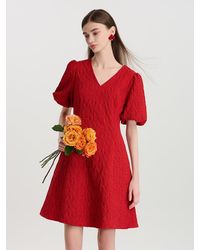 GOELIA - Jacquard V-Neck Mini Dress With 3D Rose Belt - Lyst
