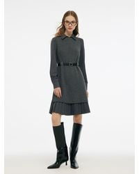 GOELIA - Wool Blend Knit Vest And Shirt Mini Dress Two-Piece Set With Belt - Lyst