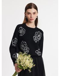 GOELIA - Floral Jacquard Round Neck Sweater - Lyst