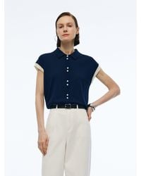 GOELIA - Tencel Blend Color Block Polo Short Sleeve Cardigan - Lyst