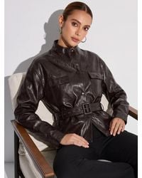 GOELIA - Pu Leather Stand Collar Wind-Proof Belted Jacket - Lyst