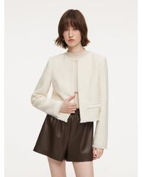 GOELIA - Tweed Round Neck Frayed Hem Cropped Jacket - Lyst