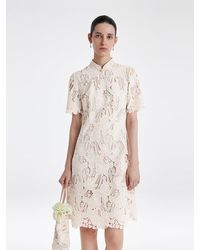 GOELIA - Lace Floral-Shaped Openwork Cheongsam Qipao Mini Dress With Handbag - Lyst