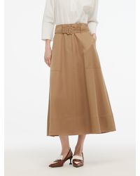 GOELIA - 100% Worsted Wool Gathered Waist Flared Skirt With Belt - Lyst