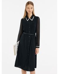GOELIA - 22 Momme Mulberry Silk Contrast Trim Midi Dress With Belt - Lyst