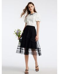 GOELIA - Puff Sleeve T-Shirt And Mesh Skirt Two-Piece Set - Lyst