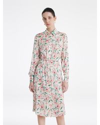 GOELIA - 19 Momme Mulberry Silk Floral Printed Midi Shirt Dress With Belt - Lyst
