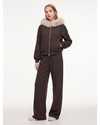 GOELIA - Zip-Up Jacket And Pants Two-Piece Set With Detachable Faux Fur Collar - Lyst