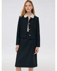 GOELIA - Tweed Crop Jacket And A-Line Skirt Two-Piece Set With Detachable Contrast Collar - Lyst