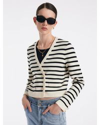 GOELIA - V-Neck Striped Double-Breasted Knitted Cardigan - Lyst