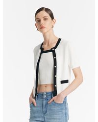 GOELIA - Contrast Trim Knitted Cardigan And Camisole Two-Piece Set - Lyst