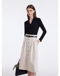 GOELIA - V-Neck Slim Knit Top And Half Skirt Vintage Two-Piece Set With Leather Belt - Lyst