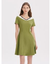 GOELIA - V-Neck Slim Patchwork Mini Dress - Lyst