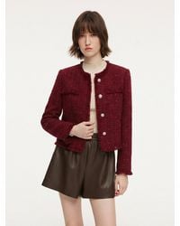 GOELIA - Wool Blend Tweed Sequins Fringe Trim Jacket - Lyst