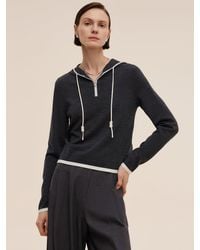 GOELIA - Wool Blend Half-Zip Contrast Trim Hoodie - Lyst