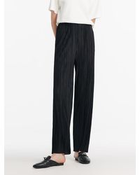 GOELIA - Pleated Straight Full Length Pants With Elastic Waistband - Lyst