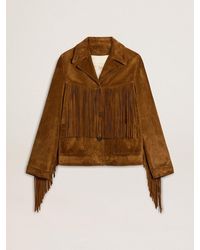 Golden Goose - Tobacco-Colored Suede Jacket With Fringes - Lyst